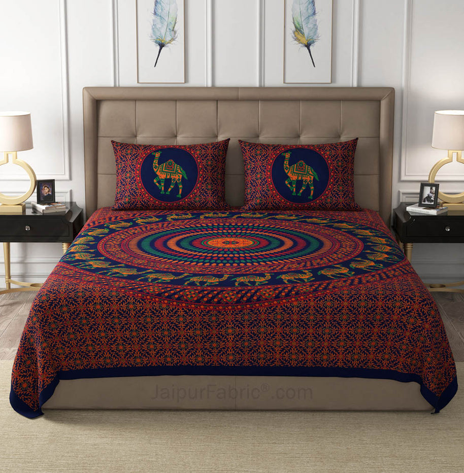 Blue Camel Mandala Cotton Double Bedsheet