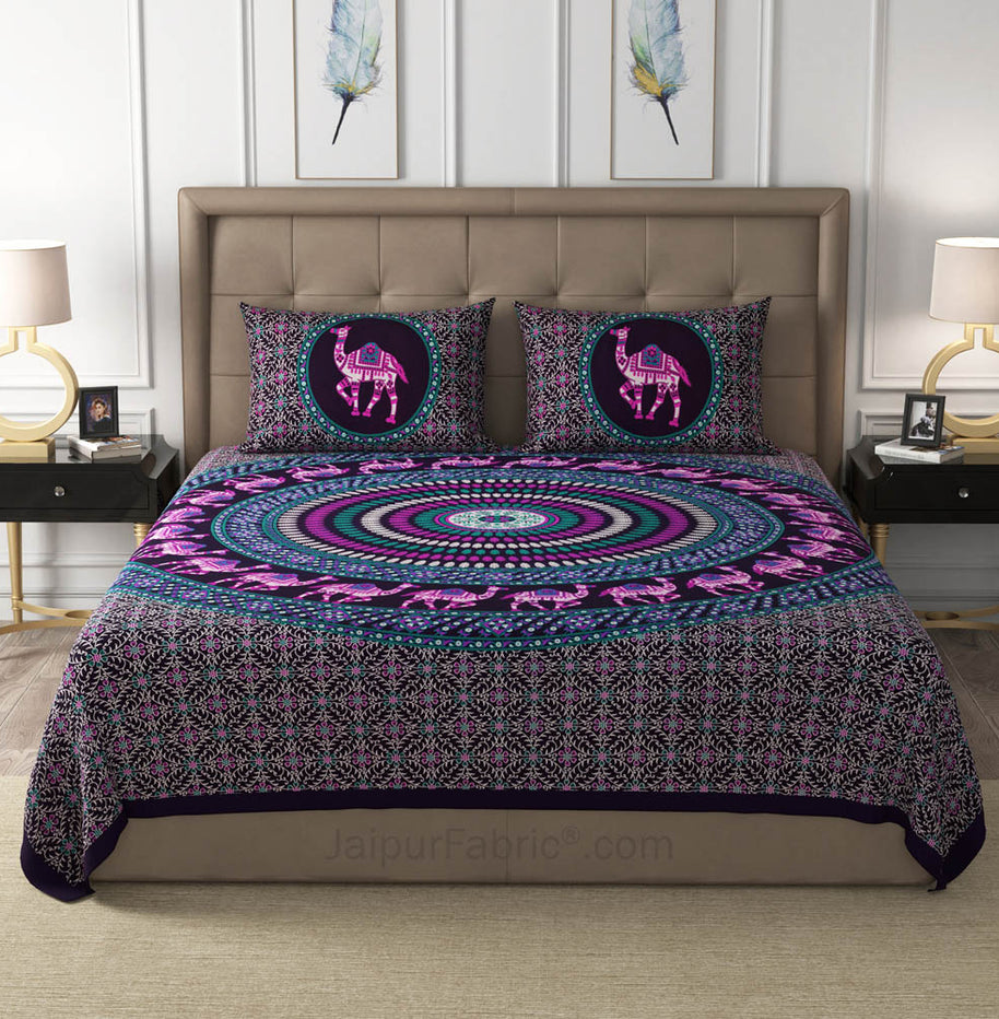 Violet Camel Mandala Cotton Double Bedsheet