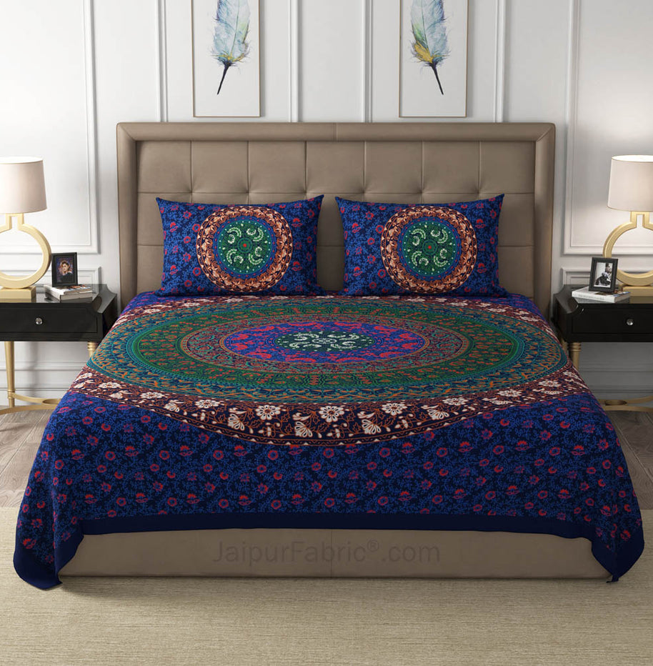 Blue Rangoli Mandala Cotton Double Bedsheet