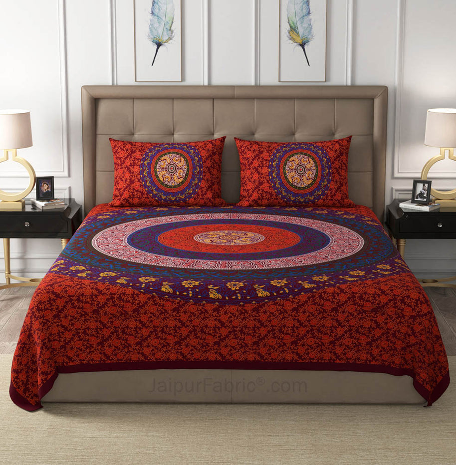 Maroon Rangoli Mandala Cotton Double Bedsheet