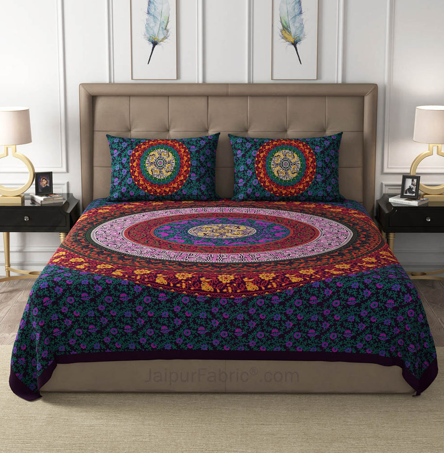 Violet Rangoli Mandala Cotton Double Bedsheet