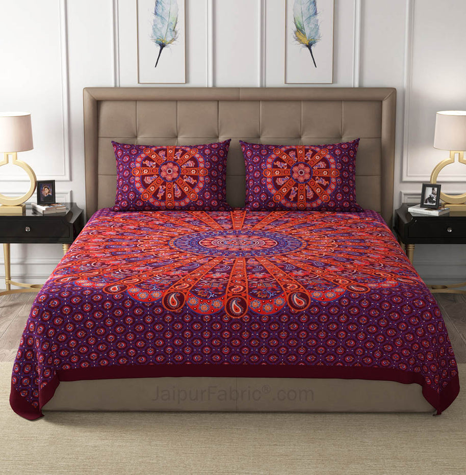 Maroon Paisley Mandala Cotton Double Bedsheet