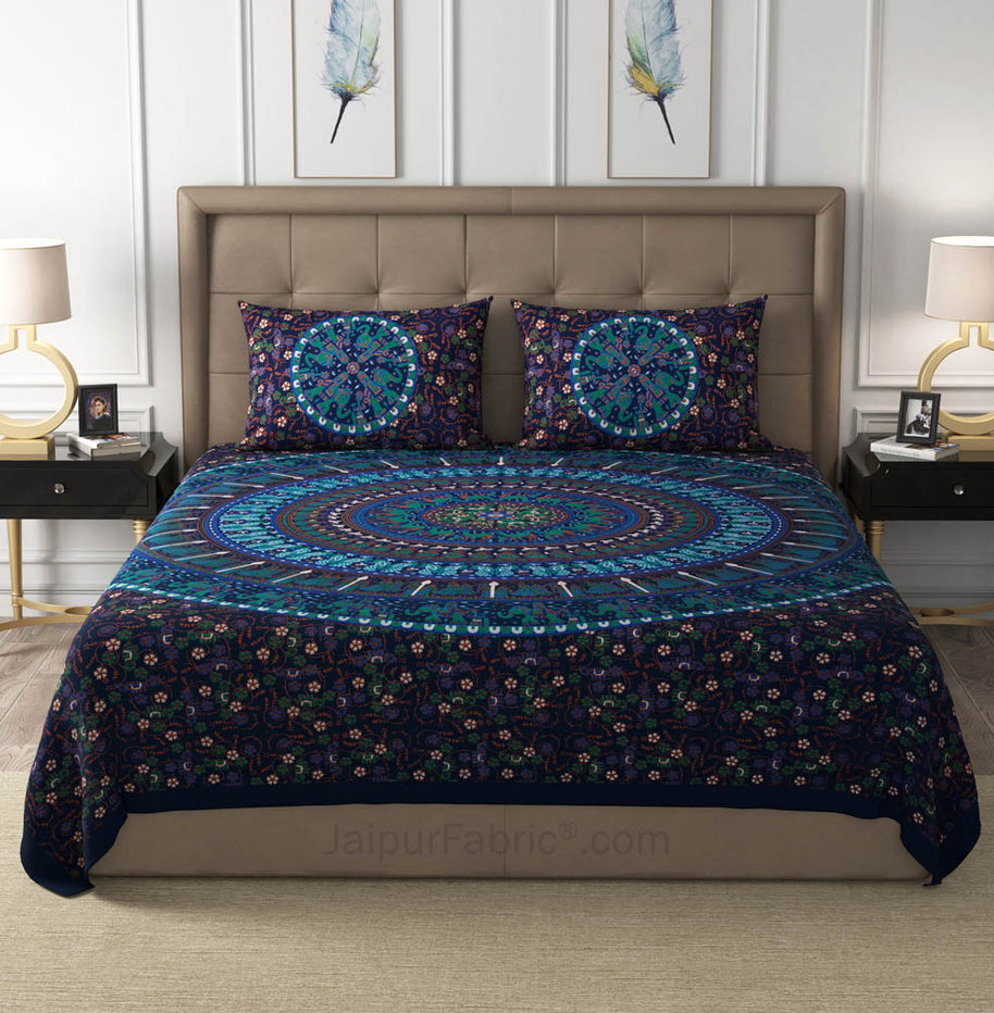 Blue Shahi Barat Mandala Cotton Double Bedsheet