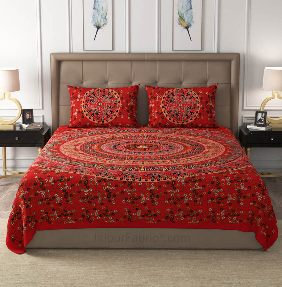 Red Shahi Barat Mandala Cotton Double Bedsheet