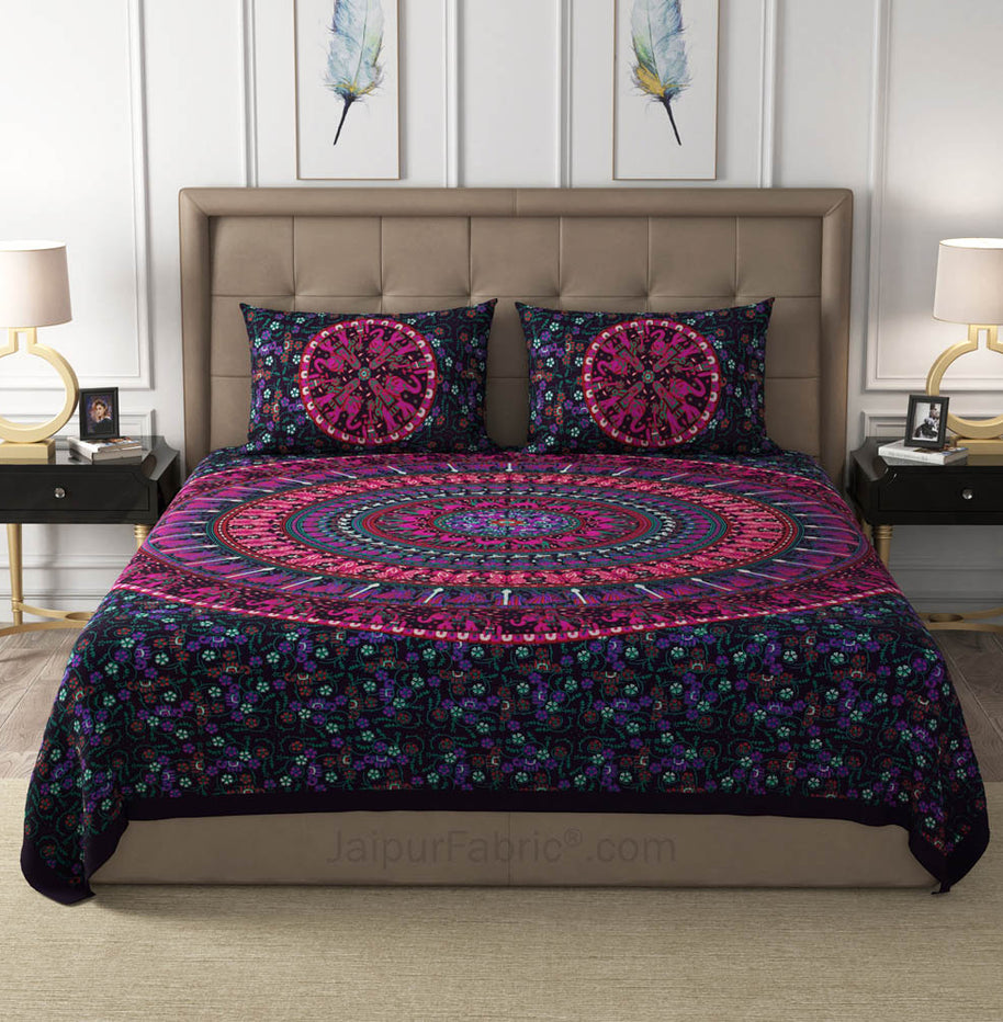 Violet Shahi Barat Mandala Cotton Double Bedsheet