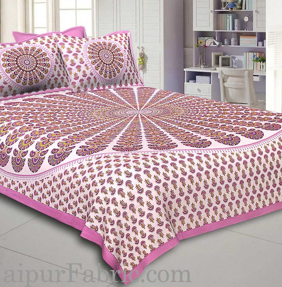 Pink Kalangi Printed Cotton Double Bed Sheet