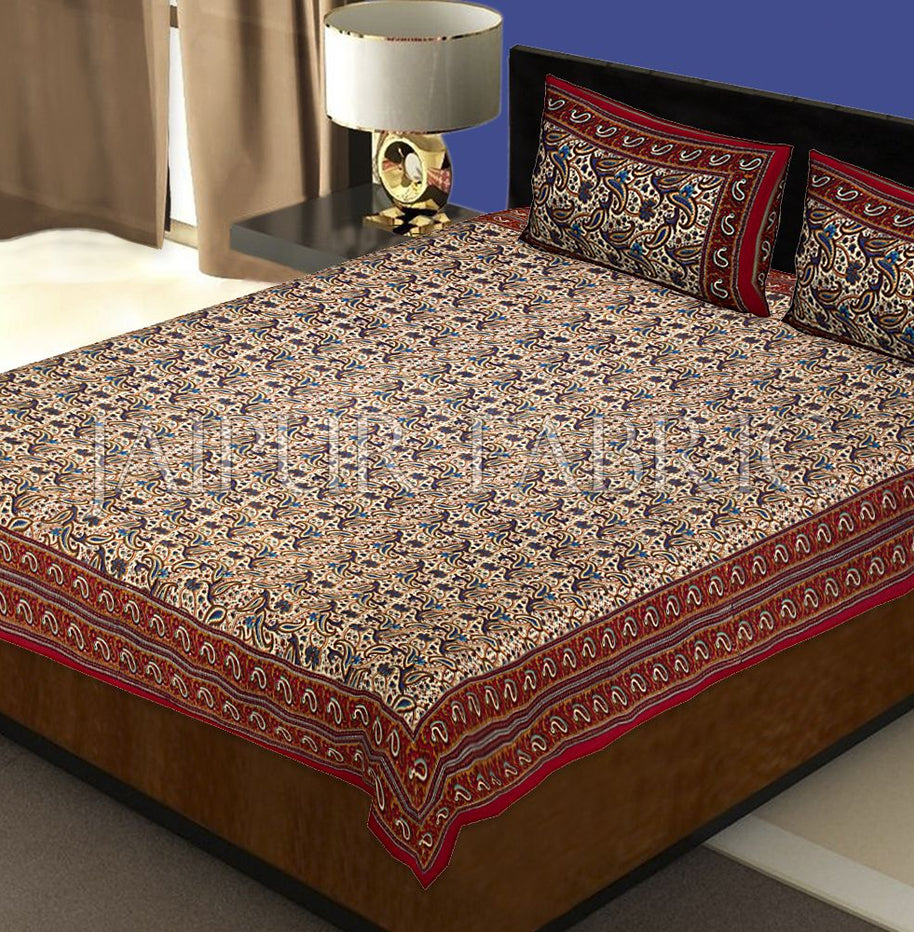 Maroon Rajasthani Jaipuri Printed Cotton Double Bed Sheet