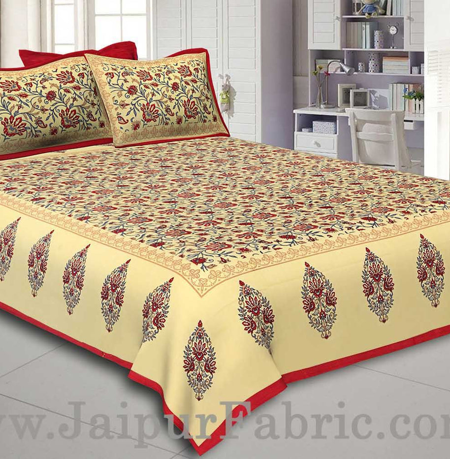 Maroon Border Tropical keri Design Cotton Double Bed Sheet