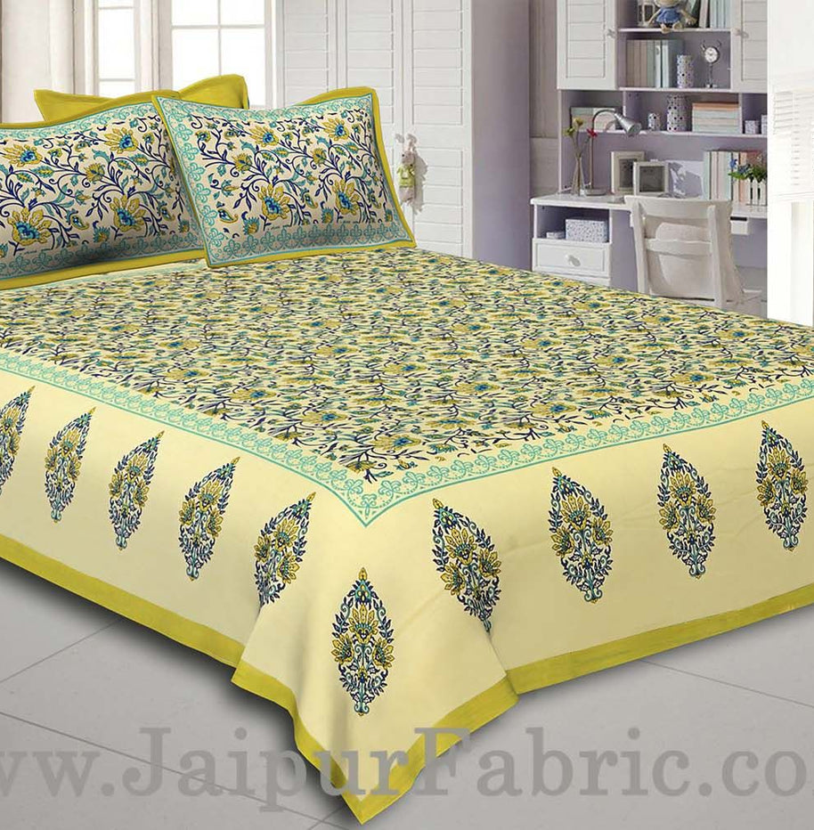 Green Border Tropical keri Design Cotton Double Bed Sheet