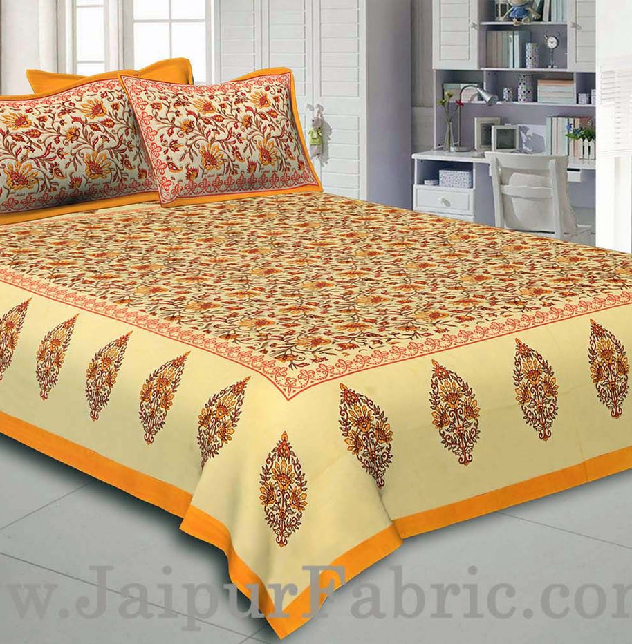 Yellow Border Tropical keri Design Cotton Double Bed Sheet