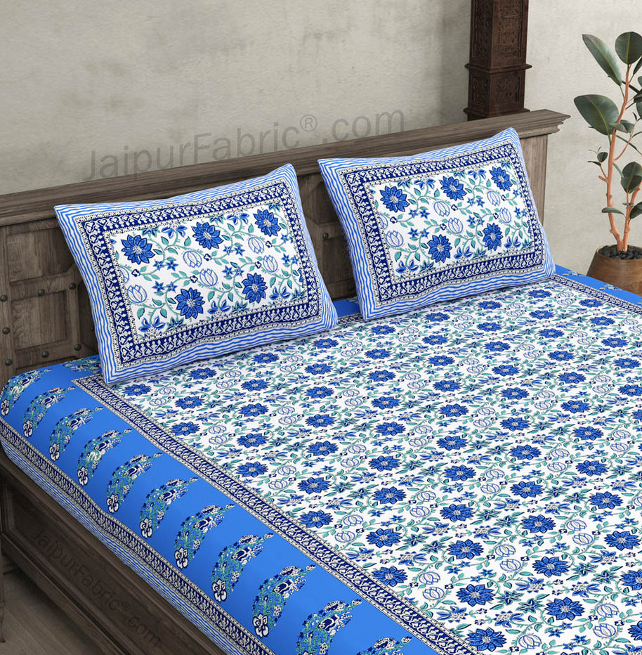 Blue Floral Carnival Double Bedsheet