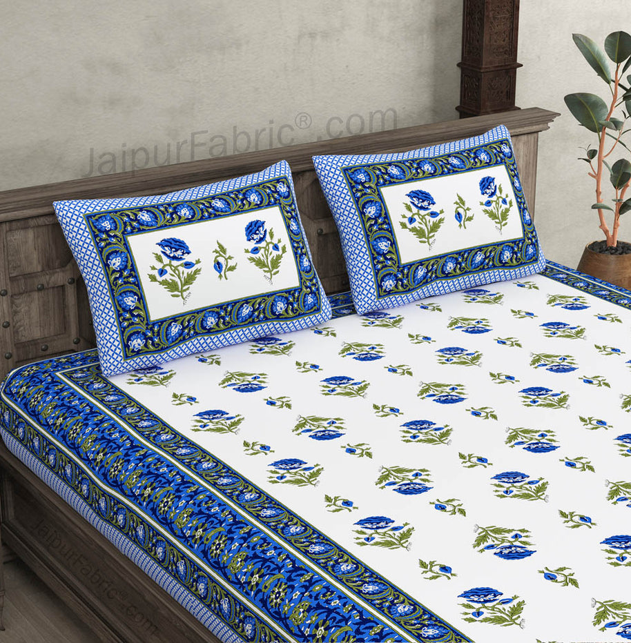 Blue Floral Allure Double Bedsheet