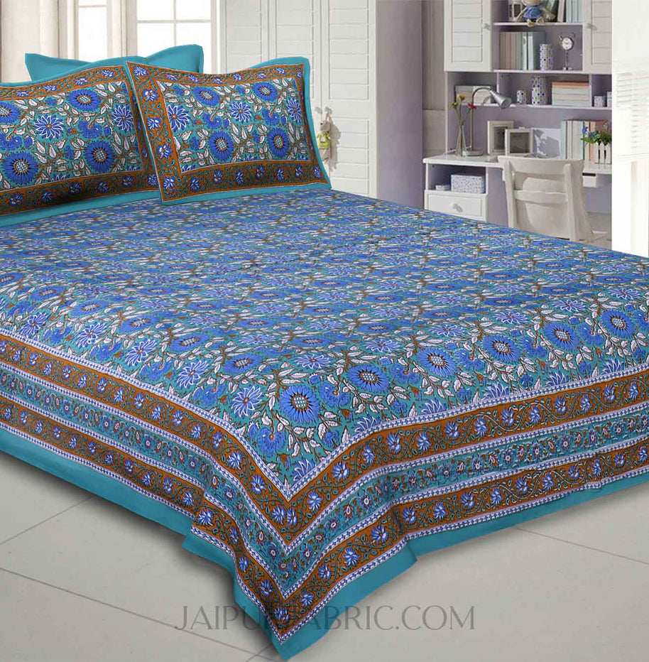 Green Lovely Orchid Double Bedsheet