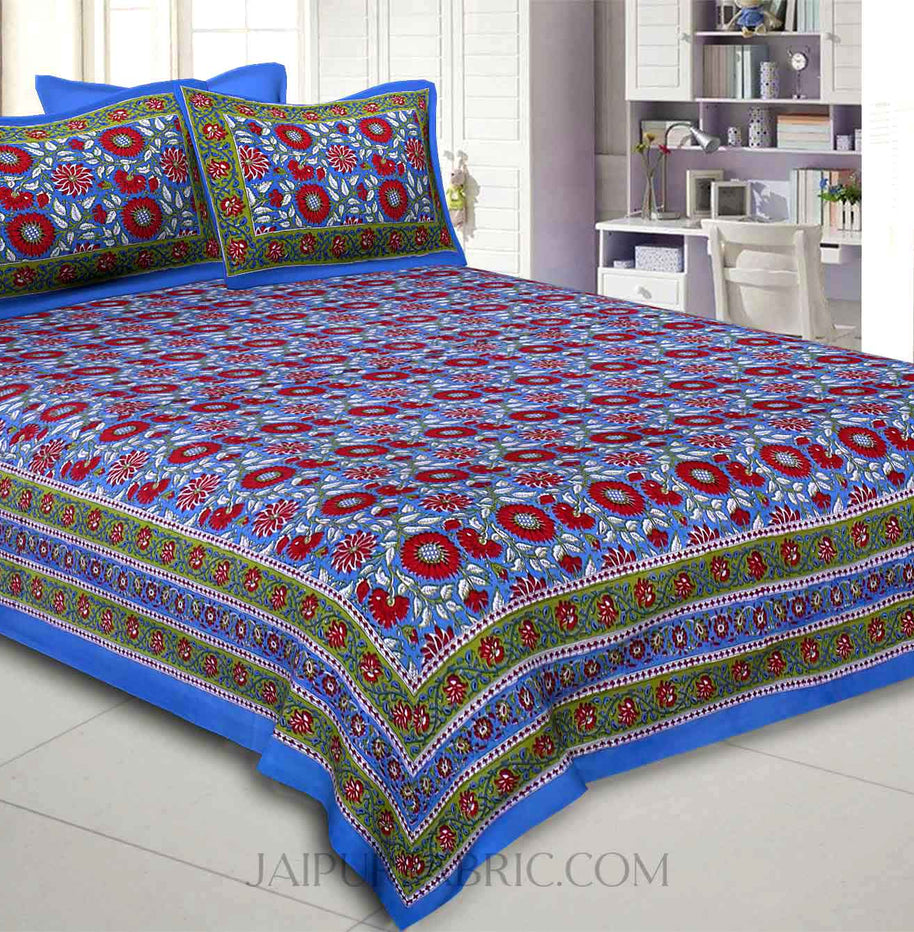 Blue Lovely Orchid Double Bedsheet