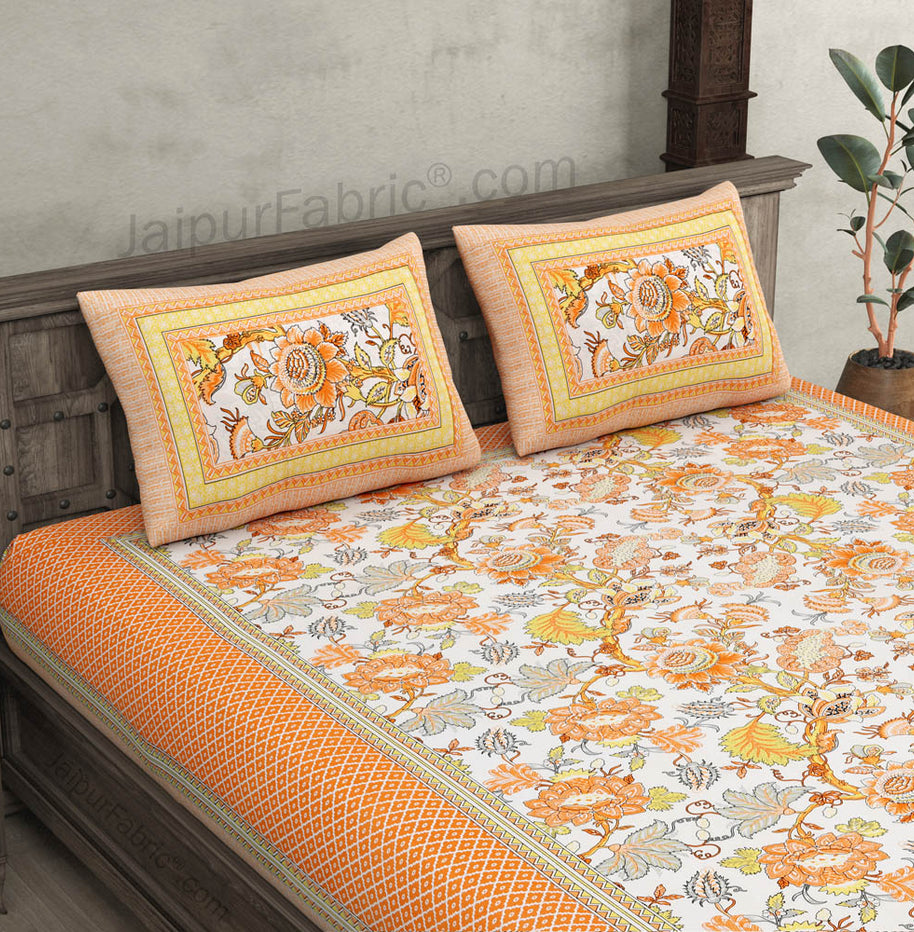 Orange Gala Flowers Double bedsheet