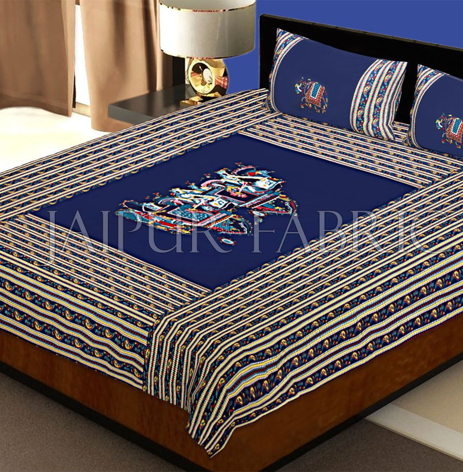 Blue Fat Wedding Embroidery Work Double Bed Sheet