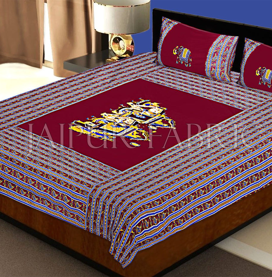 Maroon Fat Wedding Embroidery Work Double Bed Sheet