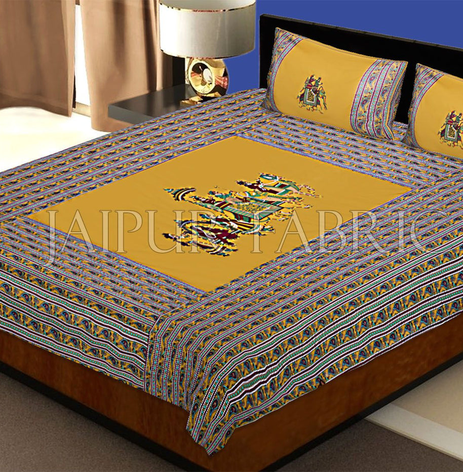 New Mustard traditional Army Applique patchwork double bed sheet