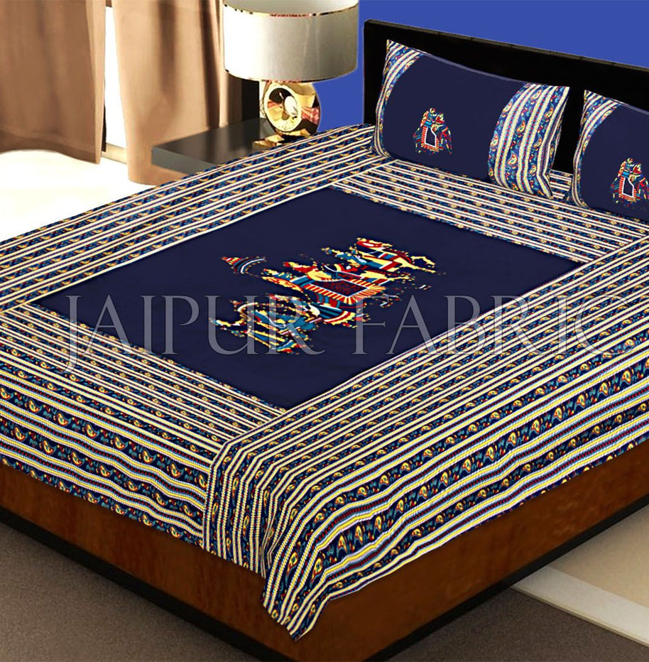 Blue traditional Army Applique patchwork double bed sheet