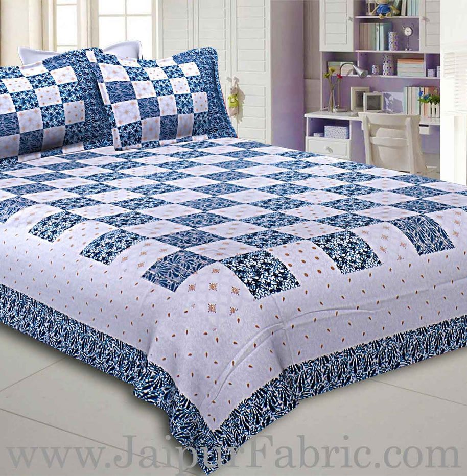 Double Bedsheet Checkered Blue Golden Print