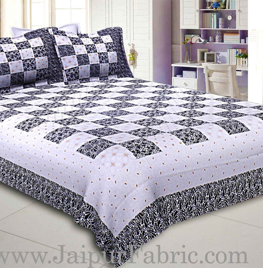 Double Bedsheet Checkered Black Golden Print