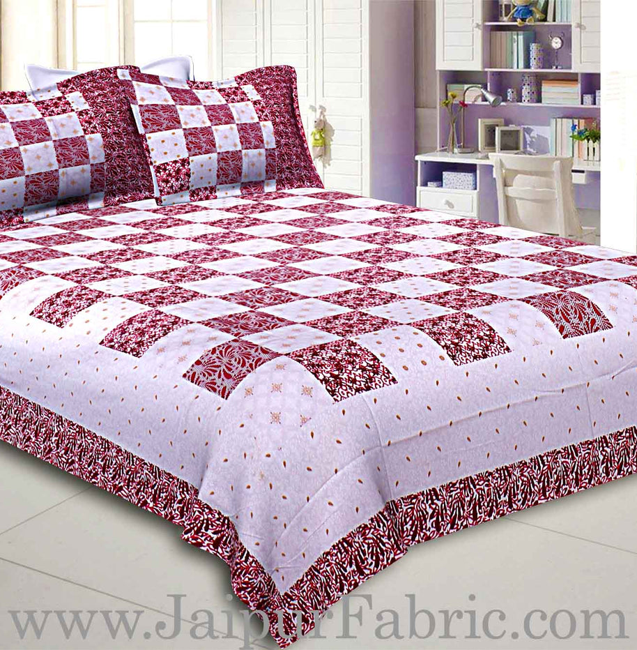 Double Bedsheet Checkered Maroon Golden Print