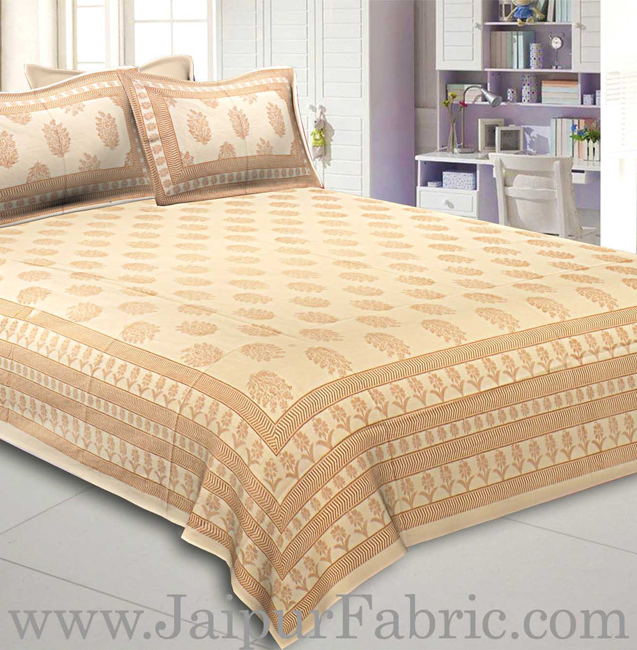 Double Bedsheet Elegant Brown Golden Flowery Print