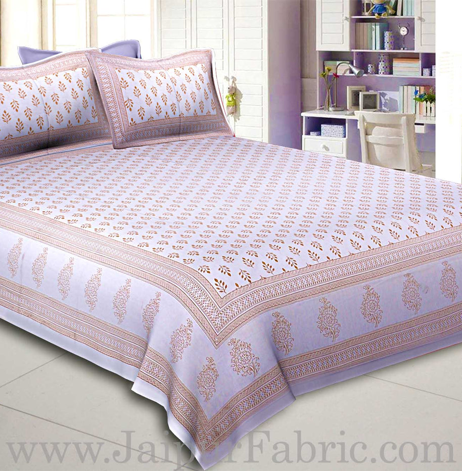 Double Bedsheet Off-white Base Golden Leafy Block Print