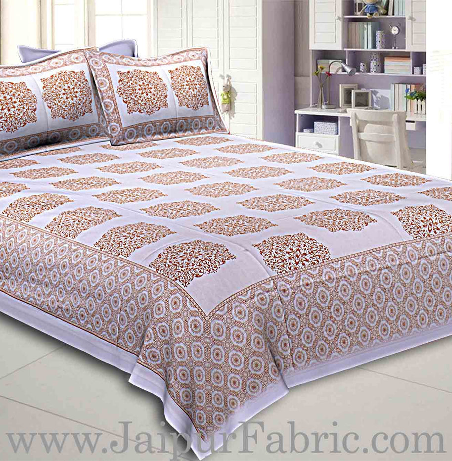 Double Bedsheet Offwhite Base Golden Rangoli Block Print