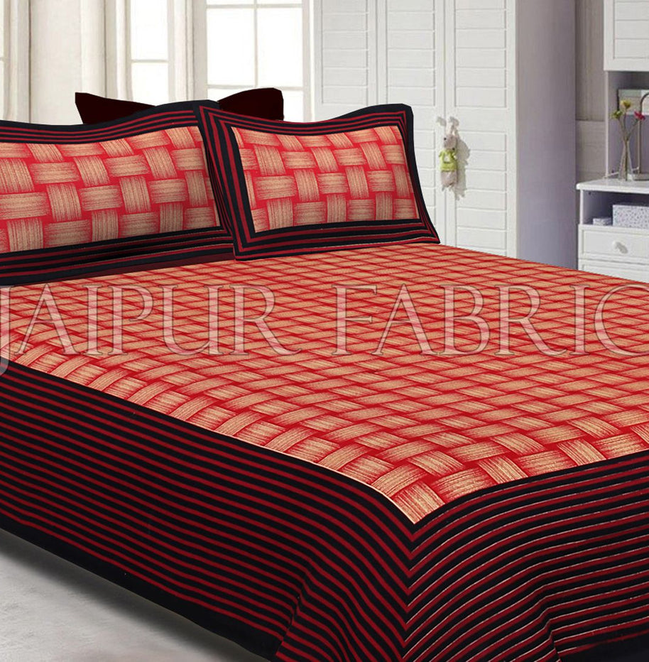 Black Border With Lining Check Pattern Cotton Double Bed Sheet