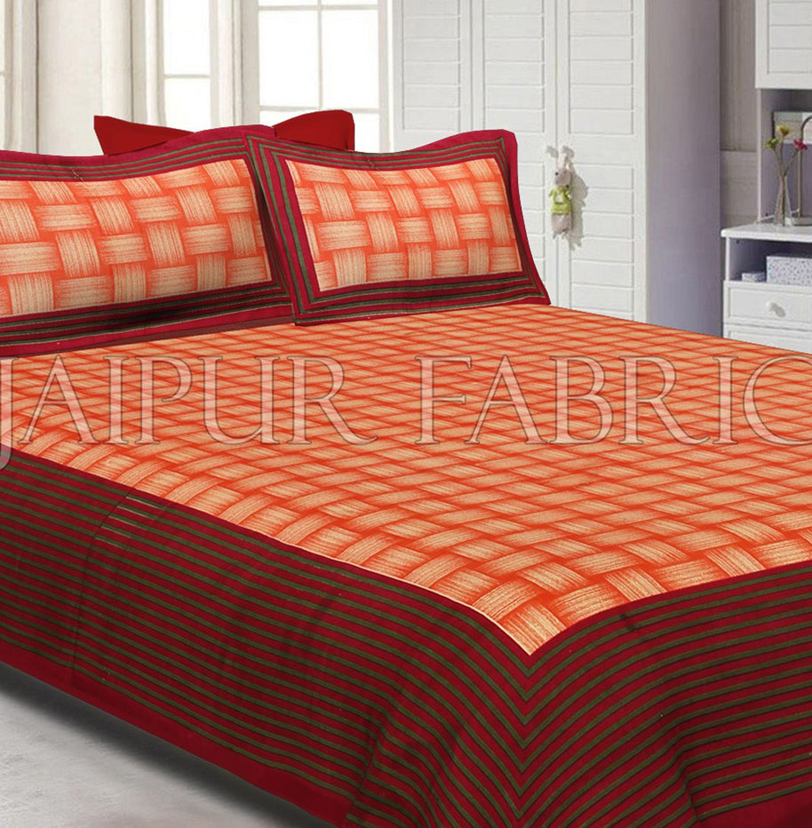 Maroon Border With Lining Check Pattern Cotton Double Bed Sheet