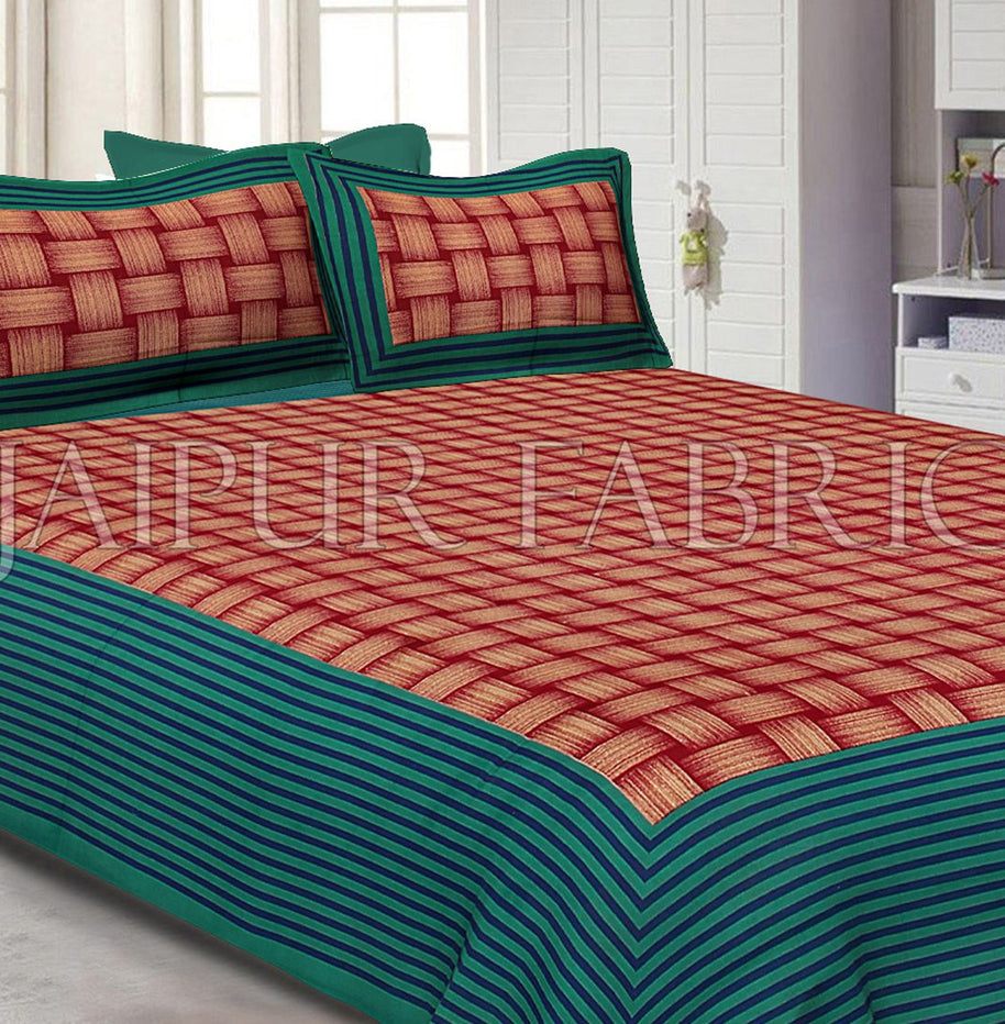 Green Border With Lining Check Pattern Cotton Double Bed Sheet