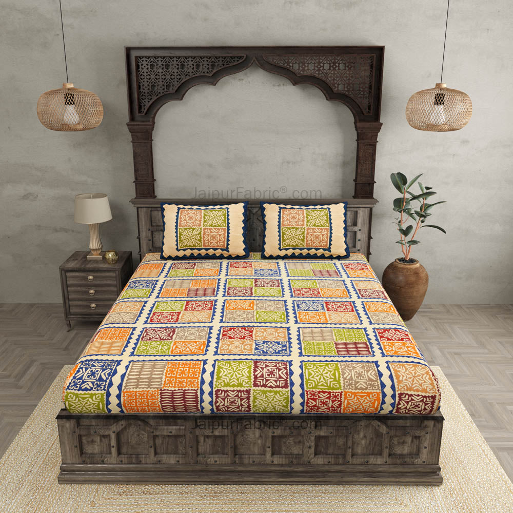 Double bedsheet Katha Barmeri Print