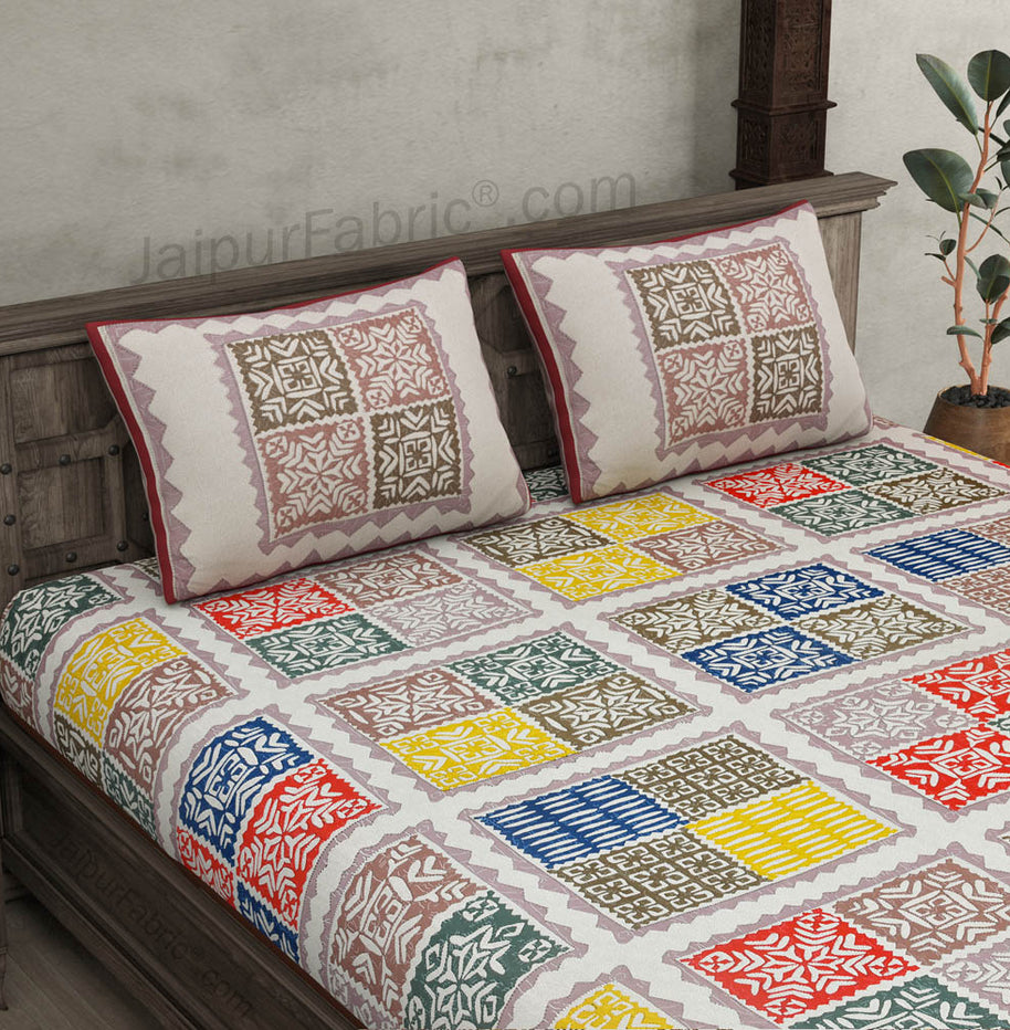 Double bedsheet light Katha Barmeri Print