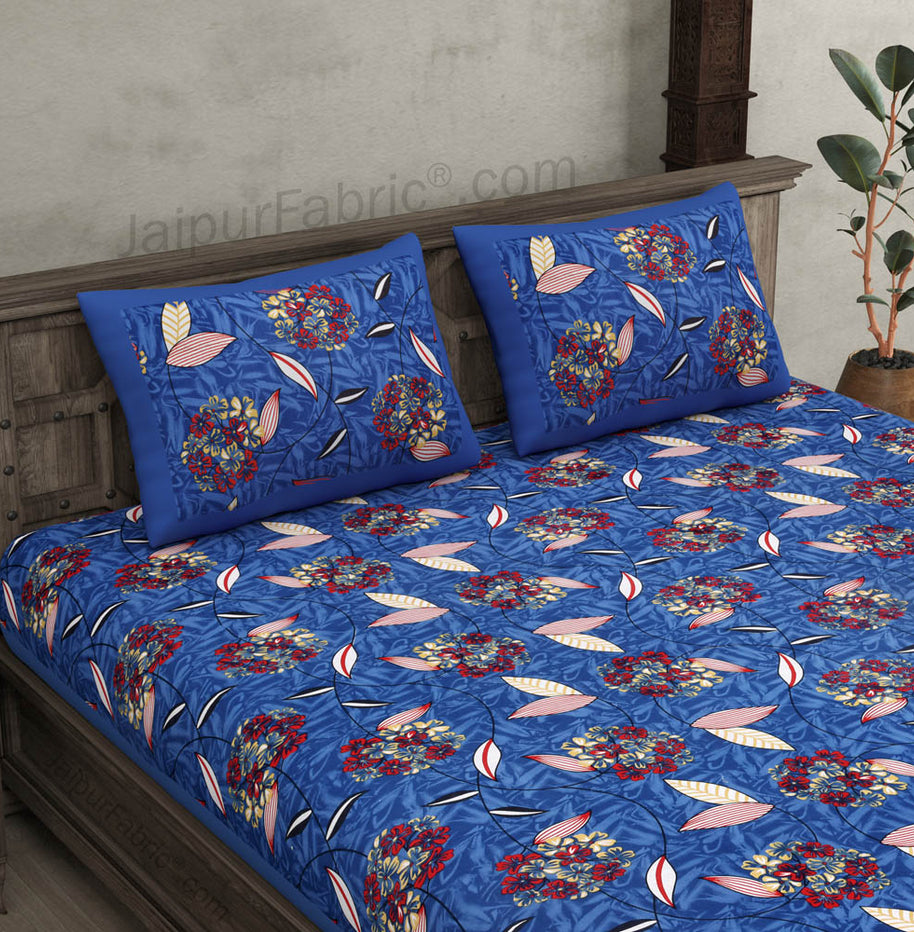 Royal blue Flowery Double Bedsheet