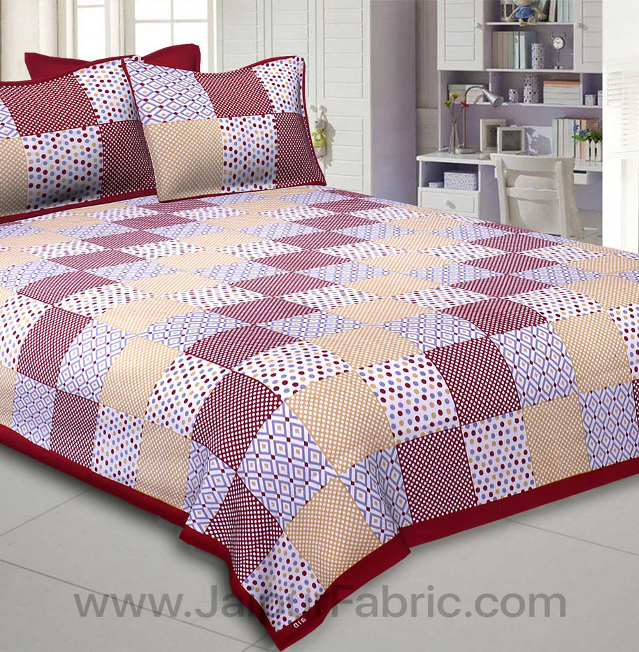 Maroon Polka Checks Double Bedsheet