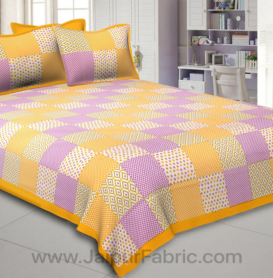 Yellow Polka Checks Double Bedsheet