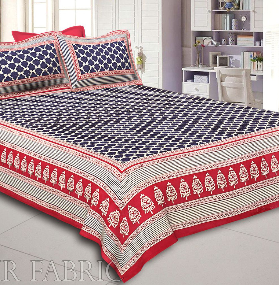 Red Border With Red And Cream Linning Cream Base Flower Super Fine Cotton Double Bed Shet