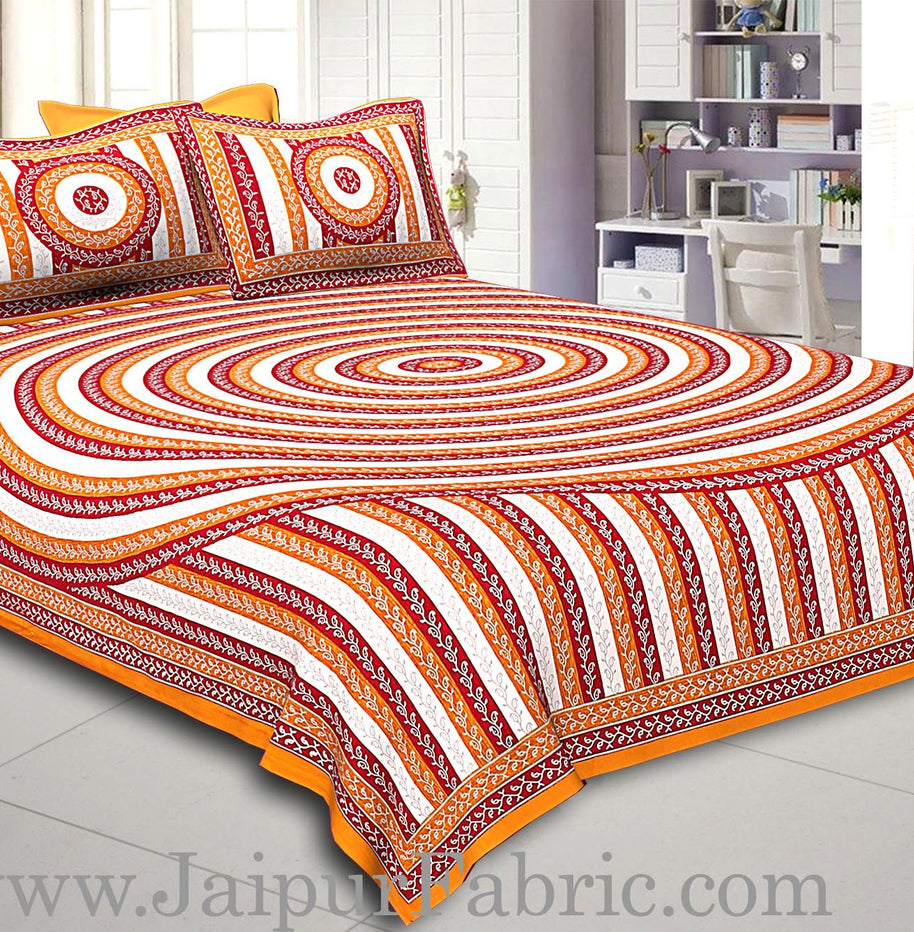 Orange Border Cream Base Circle Pattern With Silver Print Super Fine Cotton Doube Bed Sheet