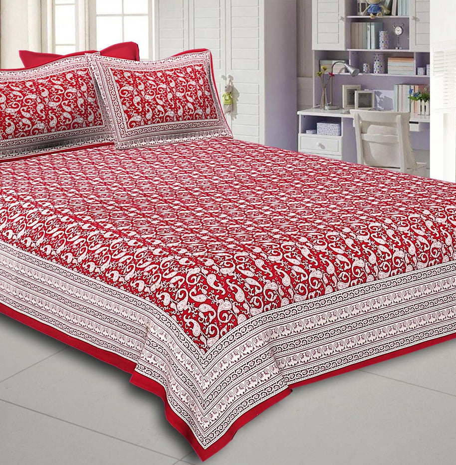 Maroon Border Base Karry Design Super Fine Cotton Double Bedsheet