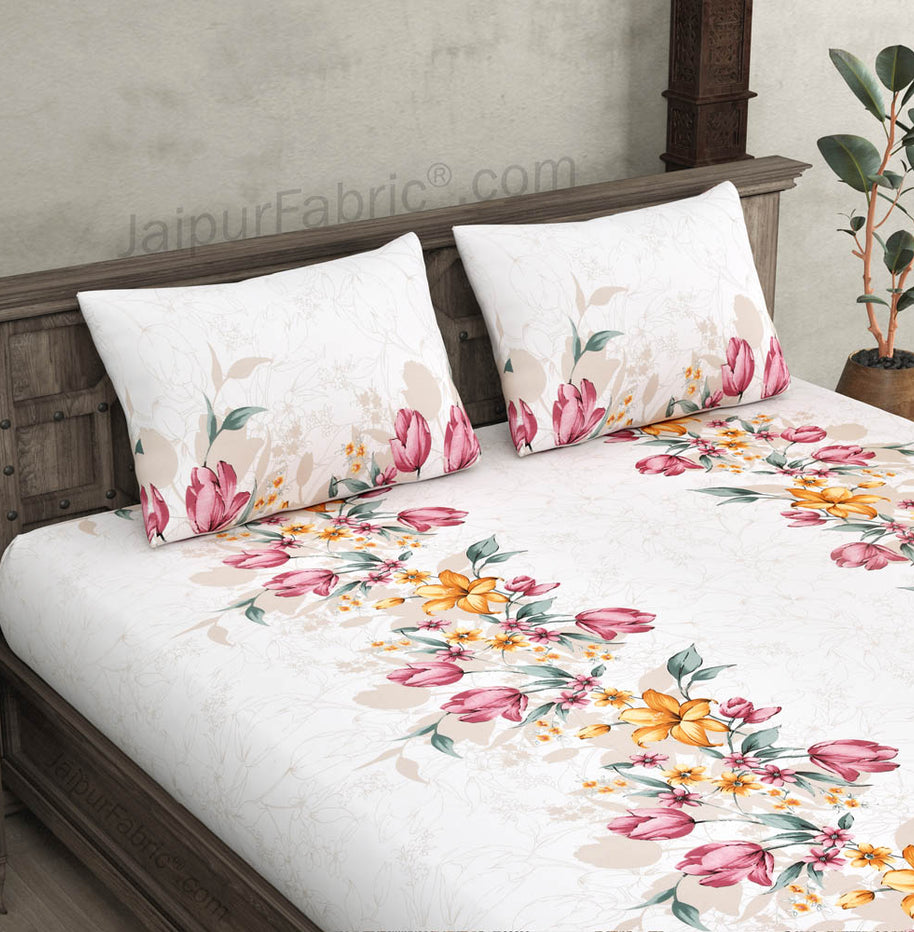 Double Bedsheet Twill Cotton Fuchsia Pink Floral Motif Print