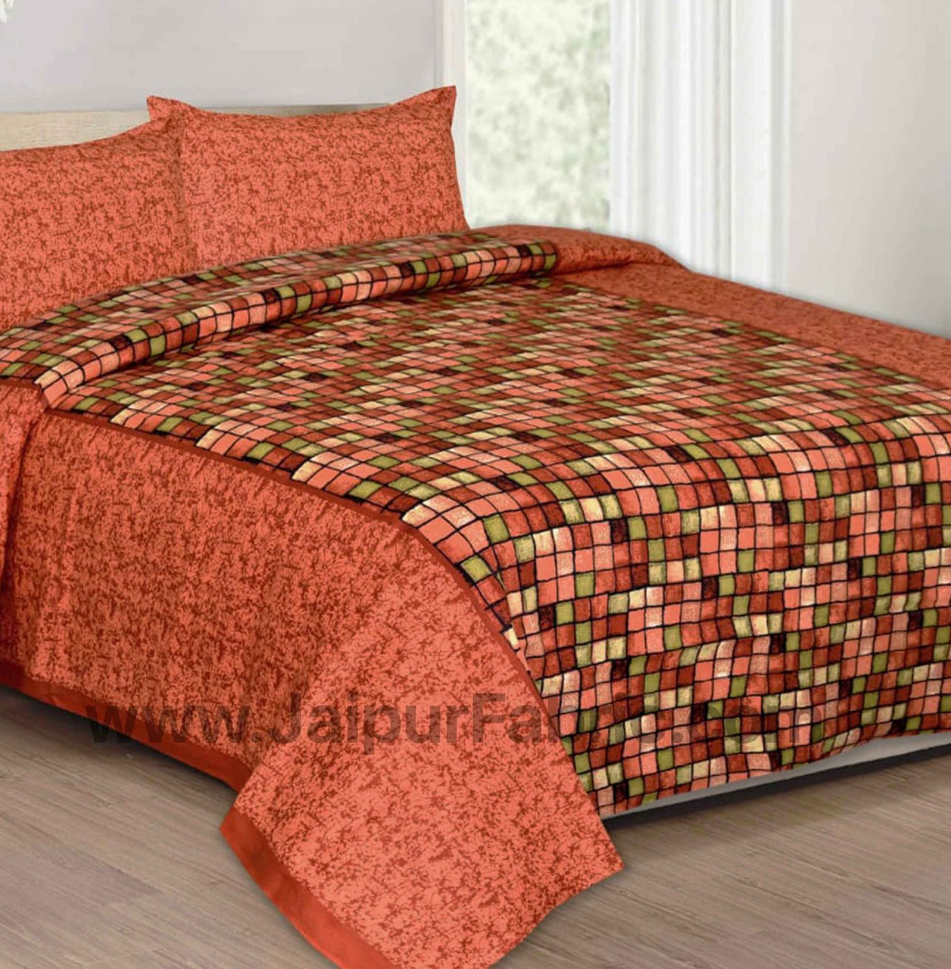 Procion Orange Boxy Beauty Double Bedsheet