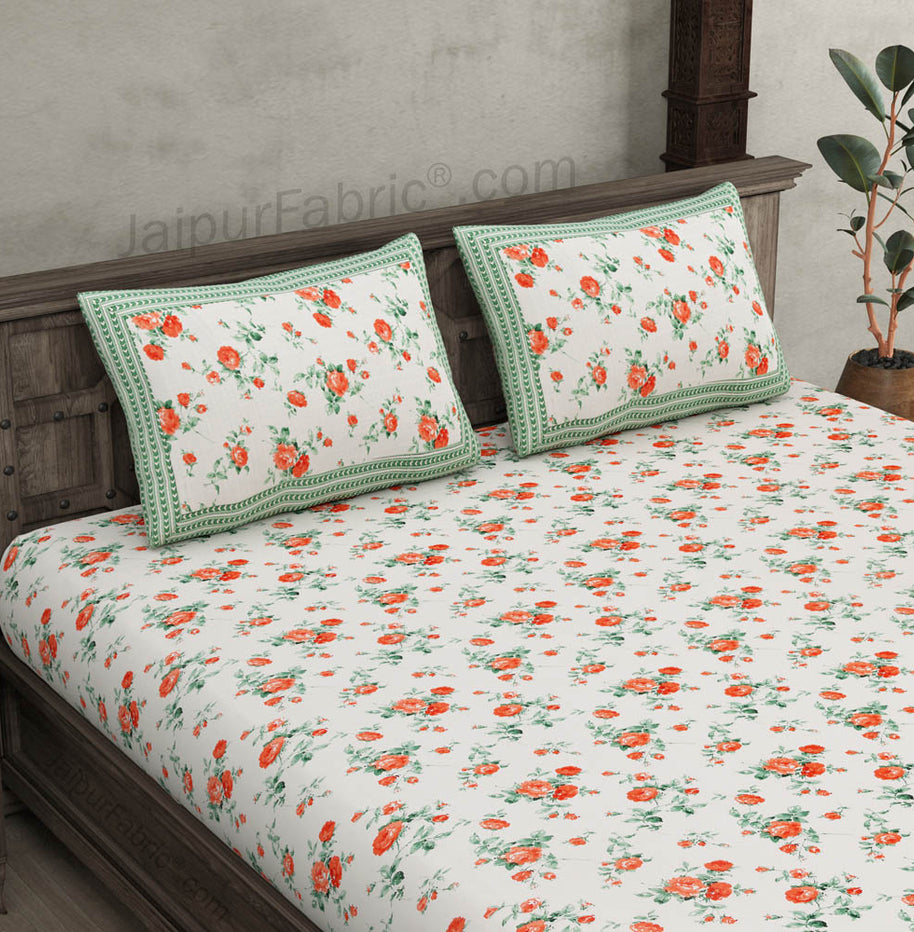 Pure Cotton 240 TC Double bedsheet in green bouquet print