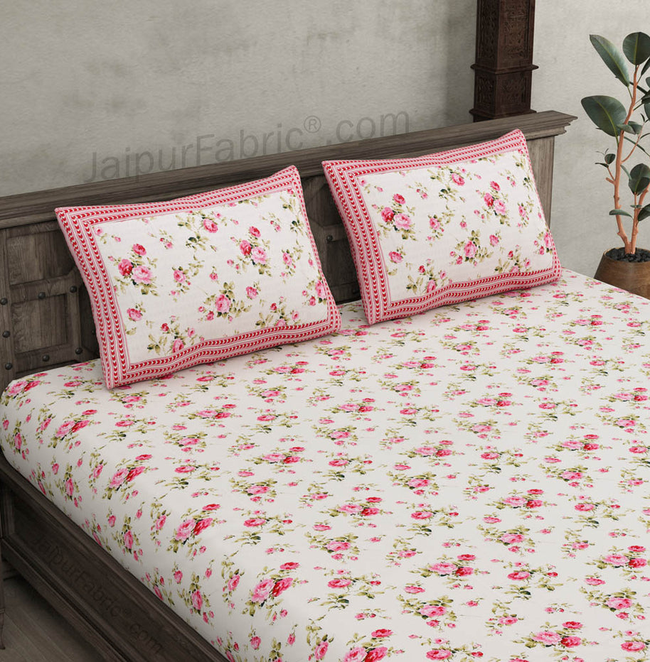 Pure Cotton 240 TC Double bedsheet in pink bouquet print