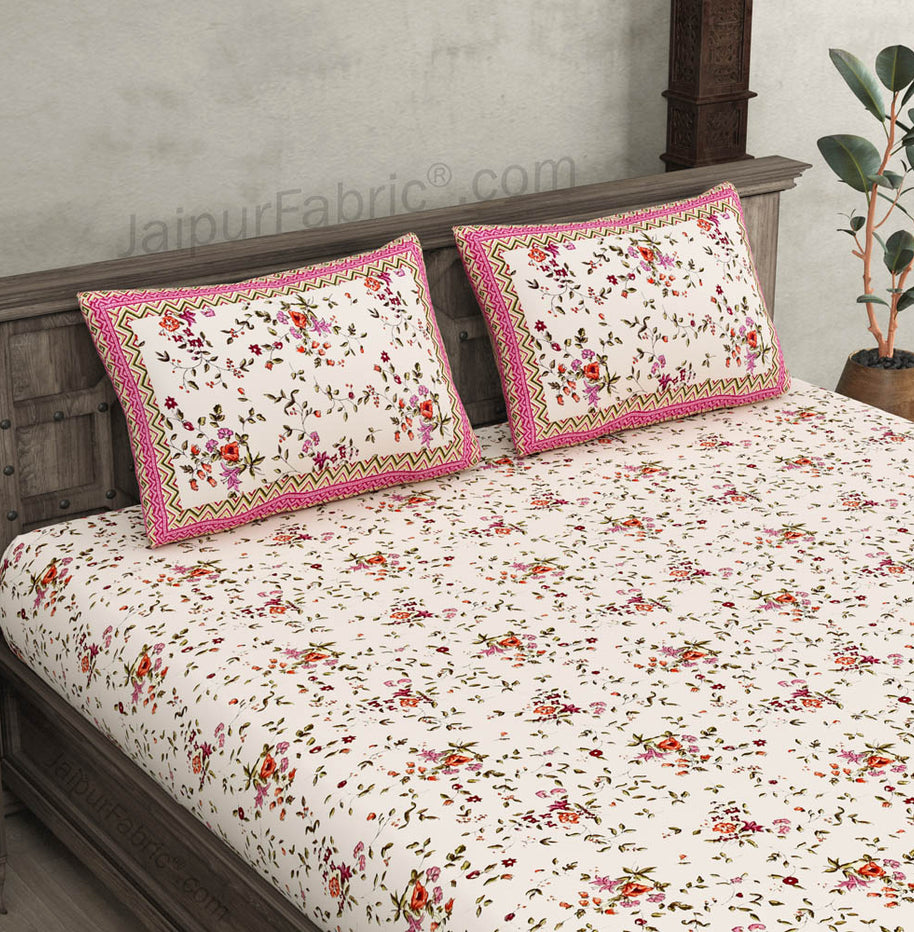 Pure Cotton 240 TC Double bedsheet in pink seamless floral print