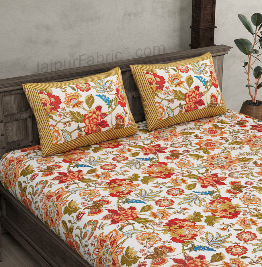 Pure Cotton 240 TC Double bedsheet spring jungle