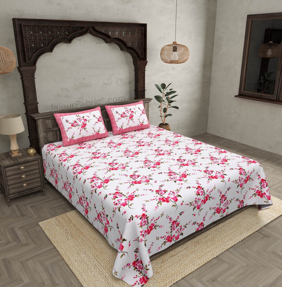 Pure Cotton 240 TC Double bedsheet in Red motif floral print