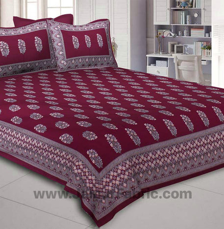 Maroon Royal Rajwada Hand Block Print Double Bedsheet with Discharge Printing