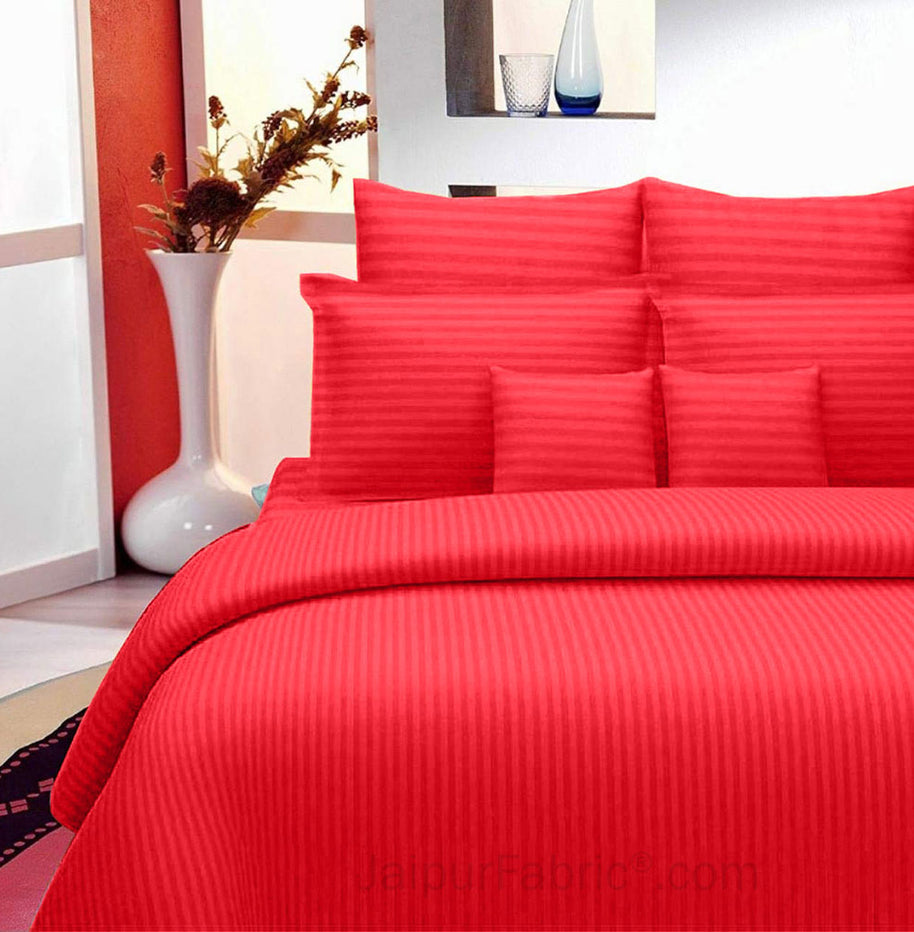 Red Self Design 300 TC King Size Pure Cotton Satin Slumber Sheet for Double Bed with 2 pillow covers