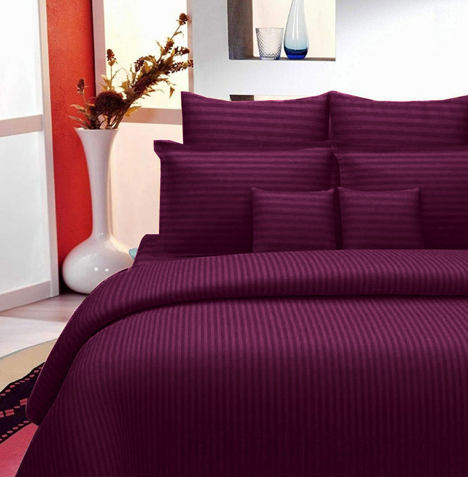 Purple Self Design 300 TC King Size Pure Cotton Satin Slumber Sheet for Double Bed with 2 pillow covers